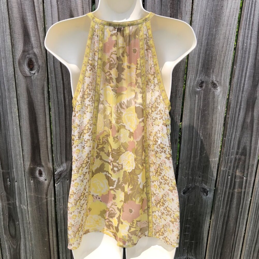 Joie Silk Medium Floral Sleeveless Top Blouse Tank Yellow V Neck White Shara - Picture 3 of 8